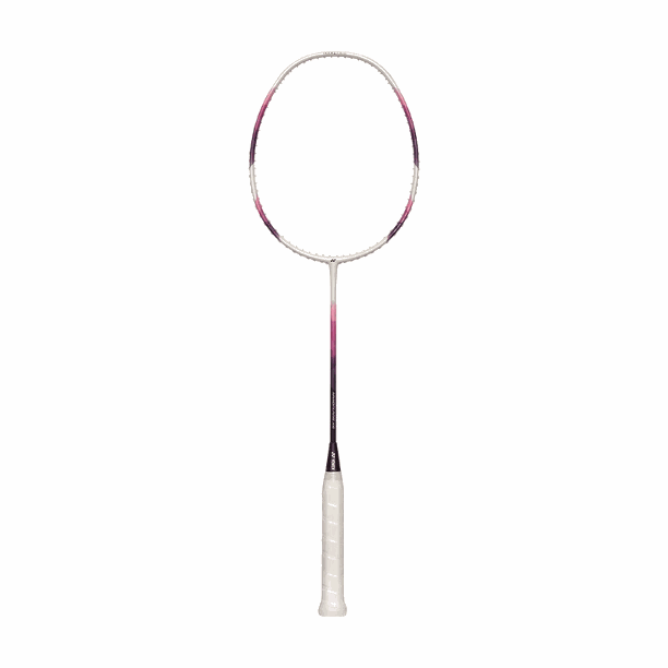Yonex Nanoflare X5 Badminton Racket with a white grip, slim shaft and oval strung head with pink accents