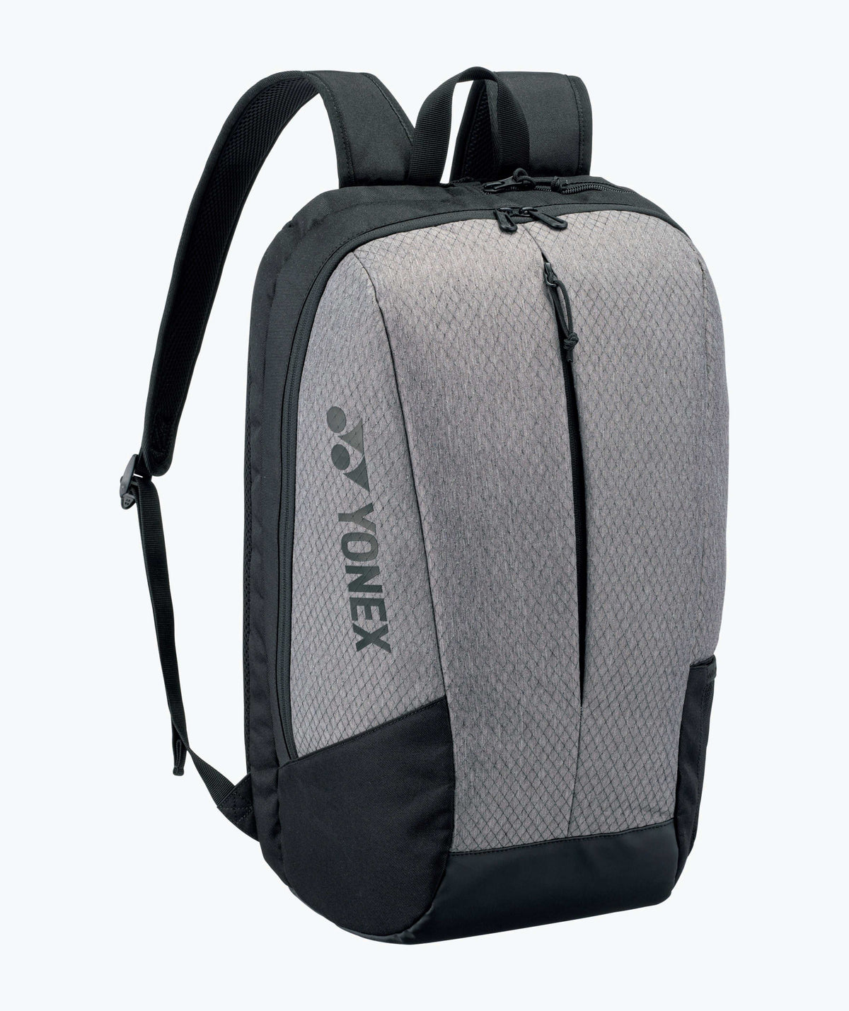 Yonex Team Series badminton backpack with a grey patterned front panel, black trim, zip pockets and Yonex logo