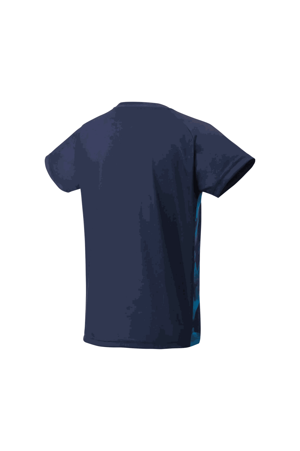 Yonex Women's Crew navy blue polyester badminton shirt with a plain back, short sleeves and subtle blue side detailing