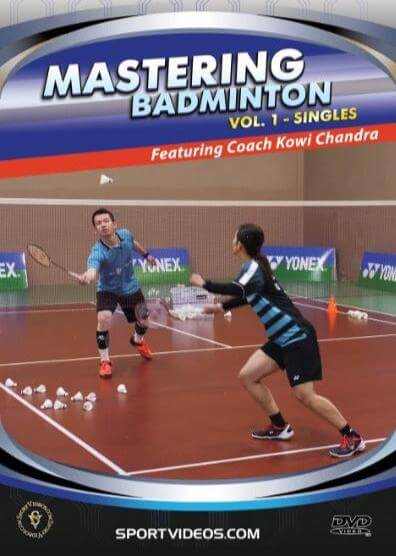 Mastering Badminton Vol. 1 DVD cover with a colourful singles badminton scene and bold blue, red and white title bands