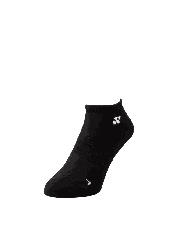 Yonex Badminton Low-Cut Ankle Socks in black, with a low-cut shape, ribbed knit texture and white Yonex logo