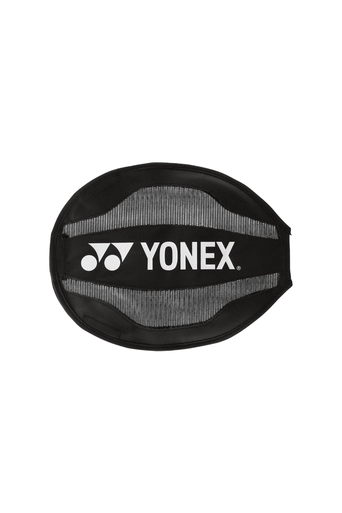 Yonex Isometric TR0 racket air-resistance cover in black, with a gray mesh center and bold white Yonex logo